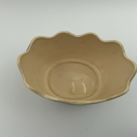 Vintage 1960s Inarco Ceramic Pot Yellow & Blue Scalloped Top Hand-painted E-4538 - Picture 2 of 7